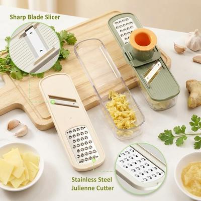 3 In 1 - Ginger Garlic Grater, Mini Mandoline Slicer Vegetable Chopper with Container, for Camping Cooking and Picnic