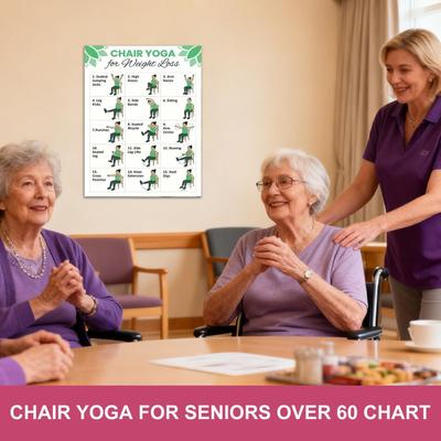 Chair Yoga Chart 30-Day Workout Charts 2 Pieces Chair Yoga Trainer Guide for Senior Beginner Mobility Balance Flexibility