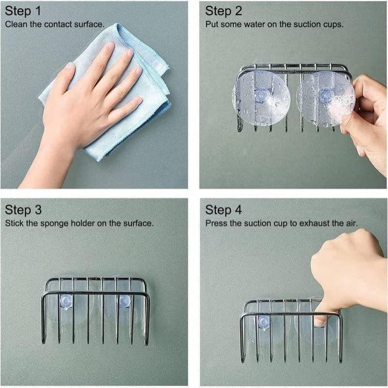 Stainless Steel Suction Cup Sponge Holder Durable Rustproof Drain Caddy Kitchen Sink Organizer for Daily Kitchen Cleaning Tool Storage