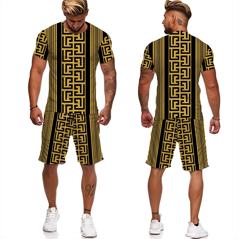 Luxury Vintage Stripe 3D Print Men's Tee/Shorts/Set Summer Casual T-Shirts Jogging Suit Fashion Male Outfits Streetwear Clothing