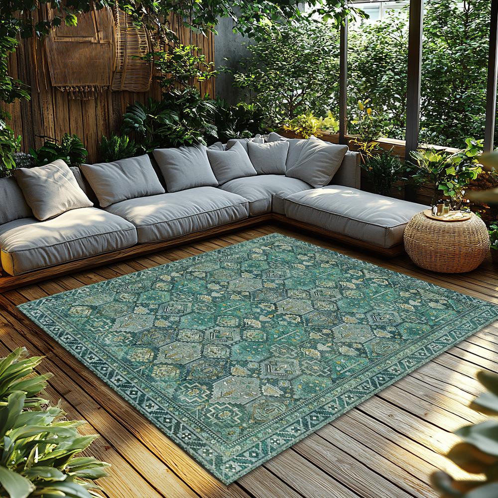 Green Bohemian Area Rug, Floral Pattern Non-Slip Carpet, Cozy Living Room Mat for Natural Home Decor