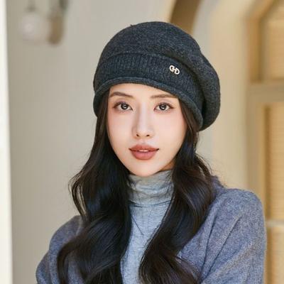 Cappello Invernale da Donna in Pile Lavorato a Maglia Largo Monocolore Elastico Stile Retrò Berretto da Donna Antiscivolo Caldo Berretto per Attività all'Aperto Abbigliamento Quotidiano