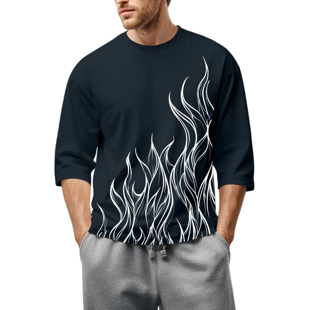 Men'S Round Neck Three-Quarters Sleeve Top Casual Fashion T-Shirt