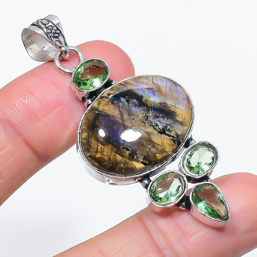 

Натуральный лабрадорит, цаворит, ювелирная подвеска из стерлингового серебра 925 пробы, 2,32 дюйма o7R42