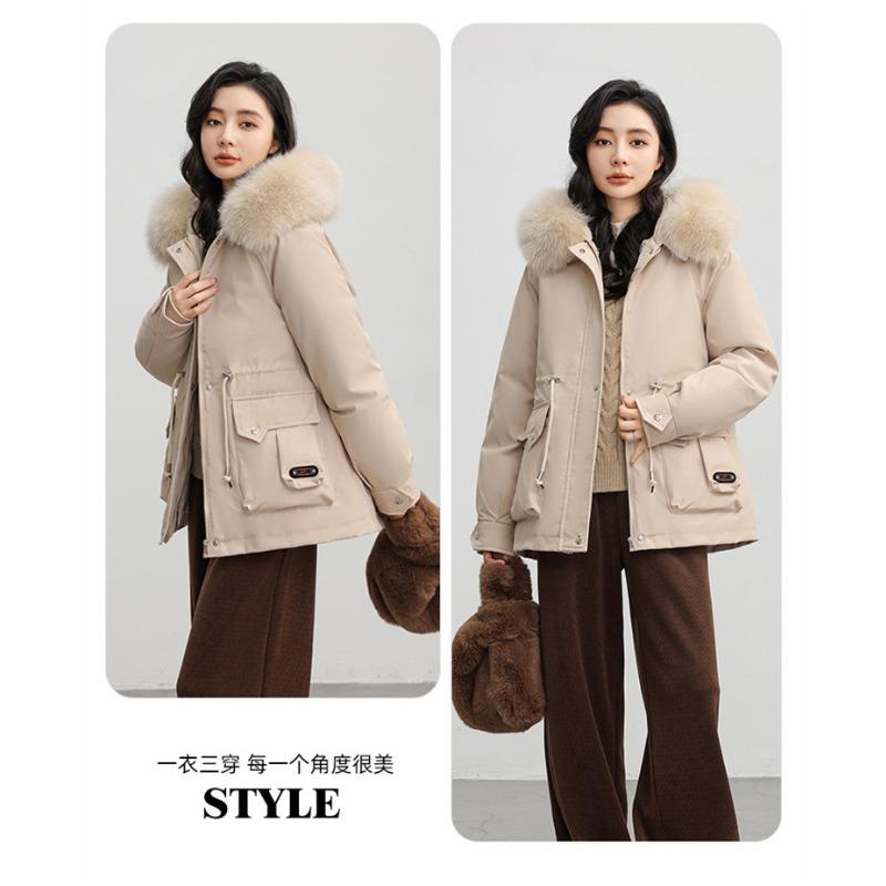 

Women s Hooded Removable Lining Windproof Lightweight Thickened Fluffy Warm and Coldproof Mid-Length Casual Sports Jacket Parka Cotton Jacket M