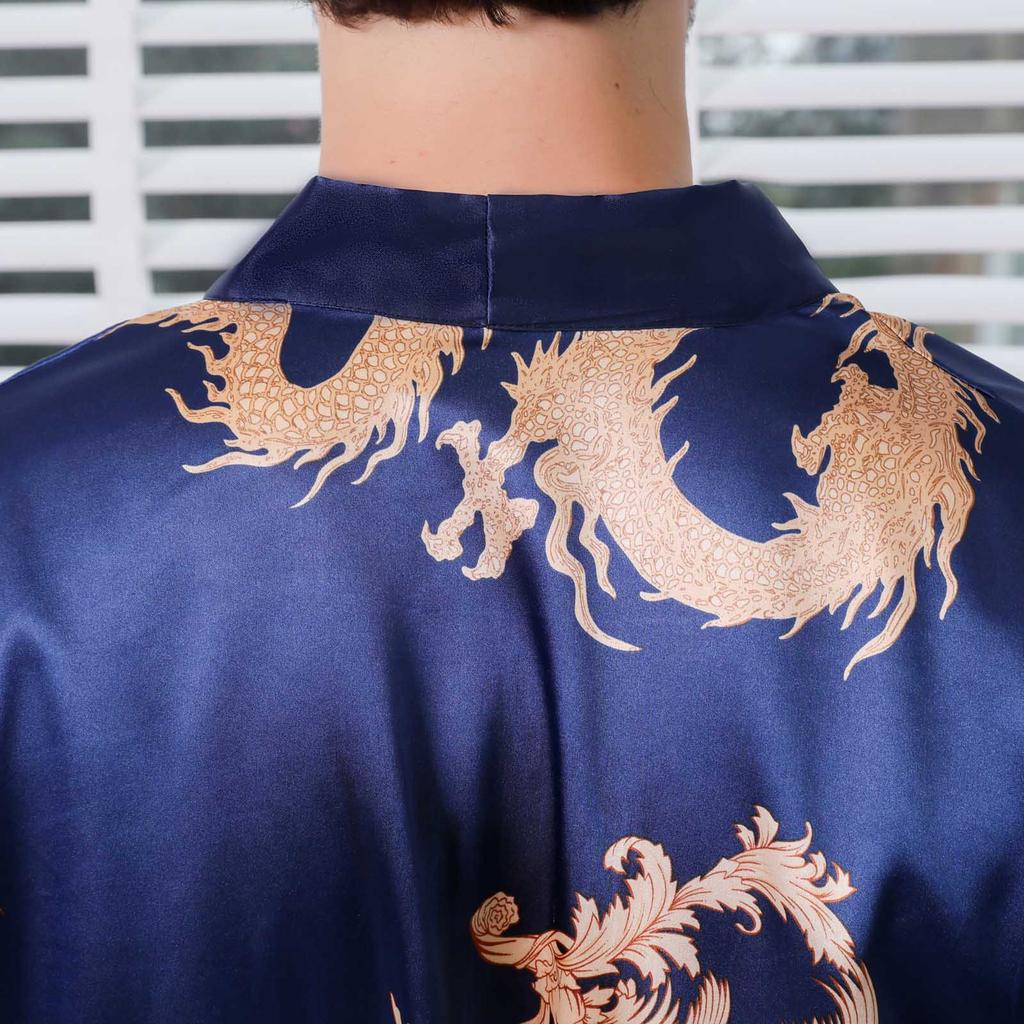 Unisex Imitation Silk Nightgown All  Thin Long Sleeve Cardigan