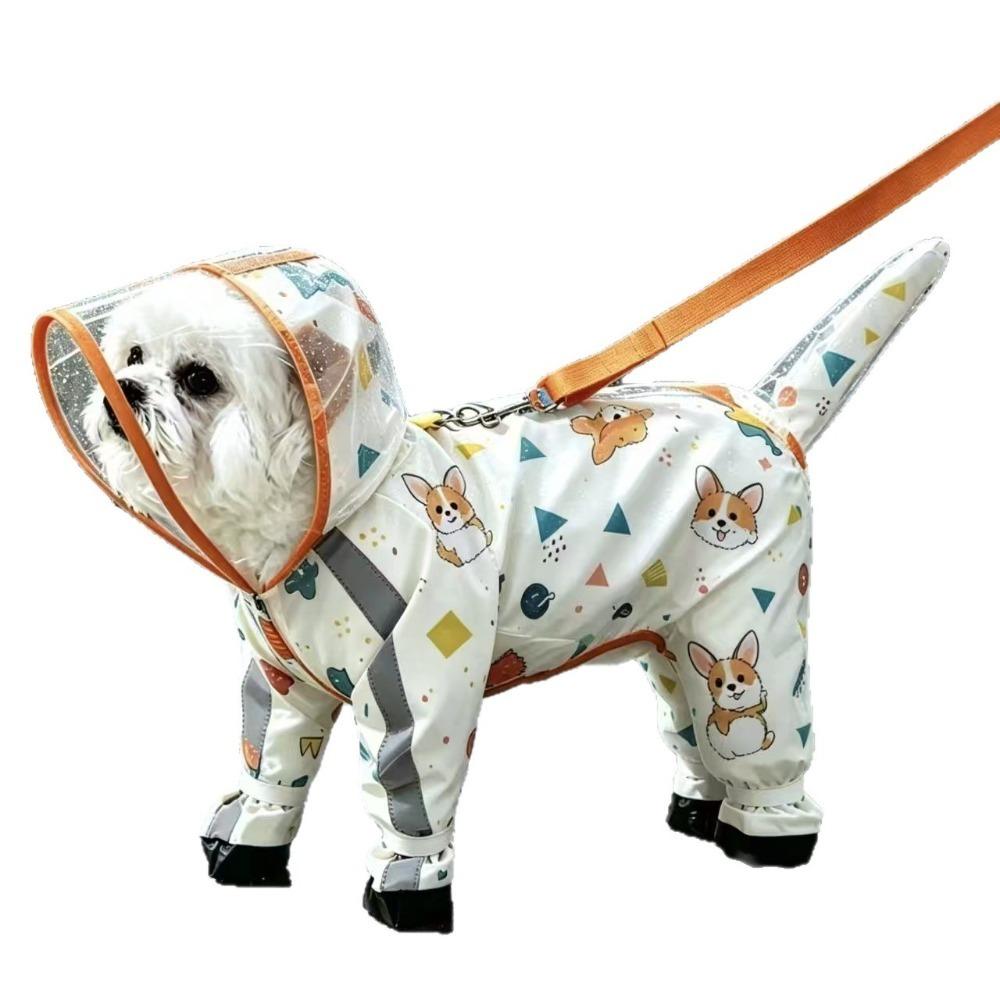 Cartoon Dinosaur Pattern Dog Rain Cloak Windproof Pet Waterproof Cloak Outdoor Walking XL