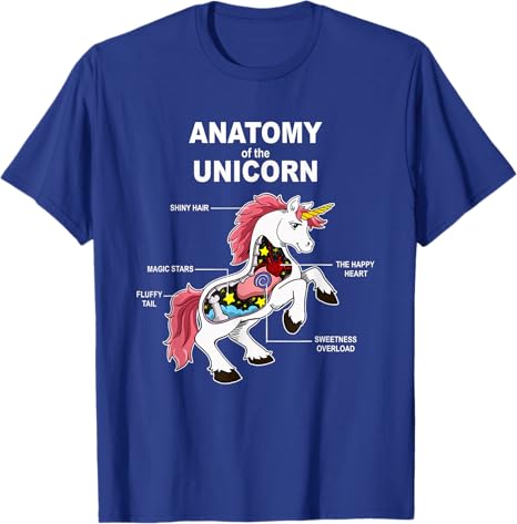 Unicorn Anatomy Cute Magic Creature Funny TShirt Boys Fashion Humor Magical Unicorns Y2k Design Graphic Outfit Saying Tee Tops