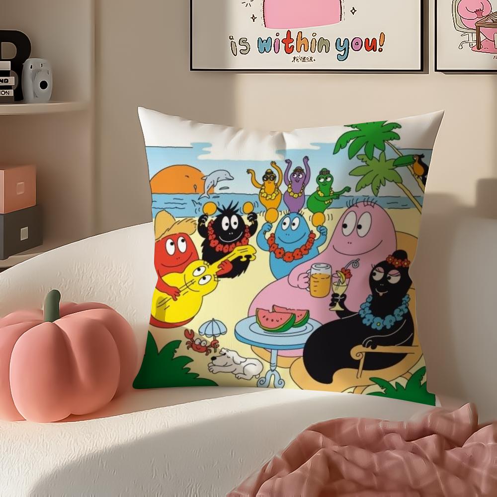 Cartoon Whimsical BBarbapapa Cushion Cover Pillowcase Short Plush Invisible Zipper Room Sofa Cushion Cover