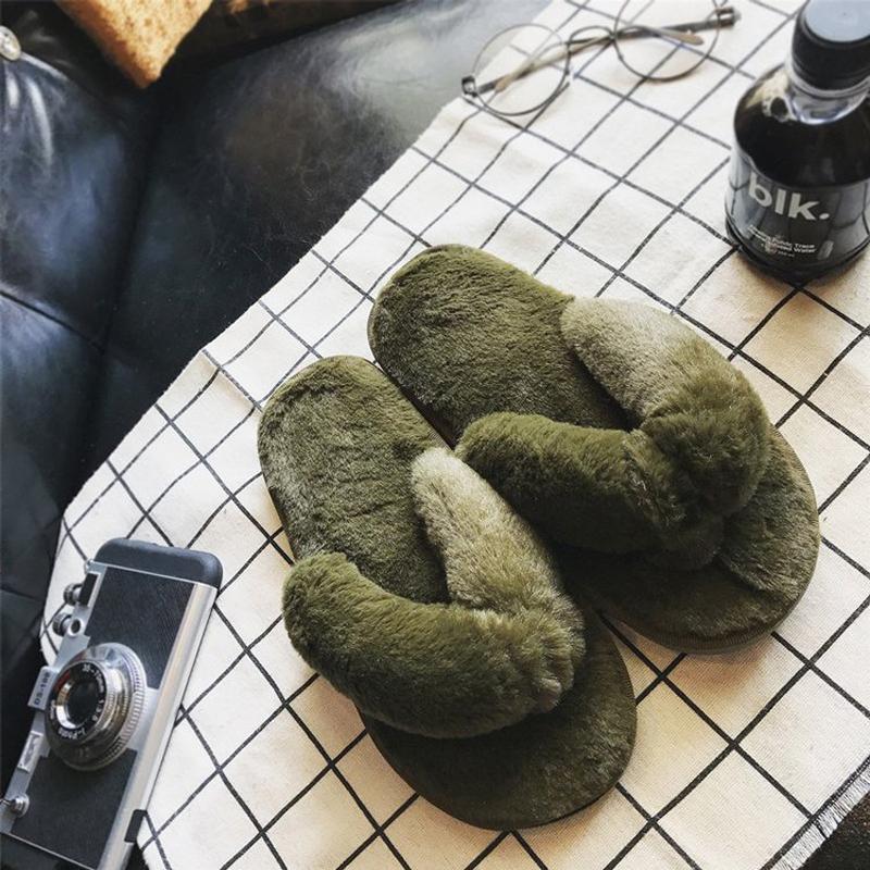 Autumn Winter Women Home Slippers Fashion Soft Furry Flats Slippers Faux Fur Women Warm Shoes Indoor Female Flip Flops WSH3747