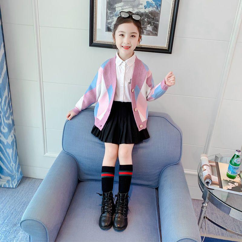 Girls' Autumn Sweater Cardigan New Korean Style Fashionable Children's Knitwear Long-Sleeve Top Jacket
