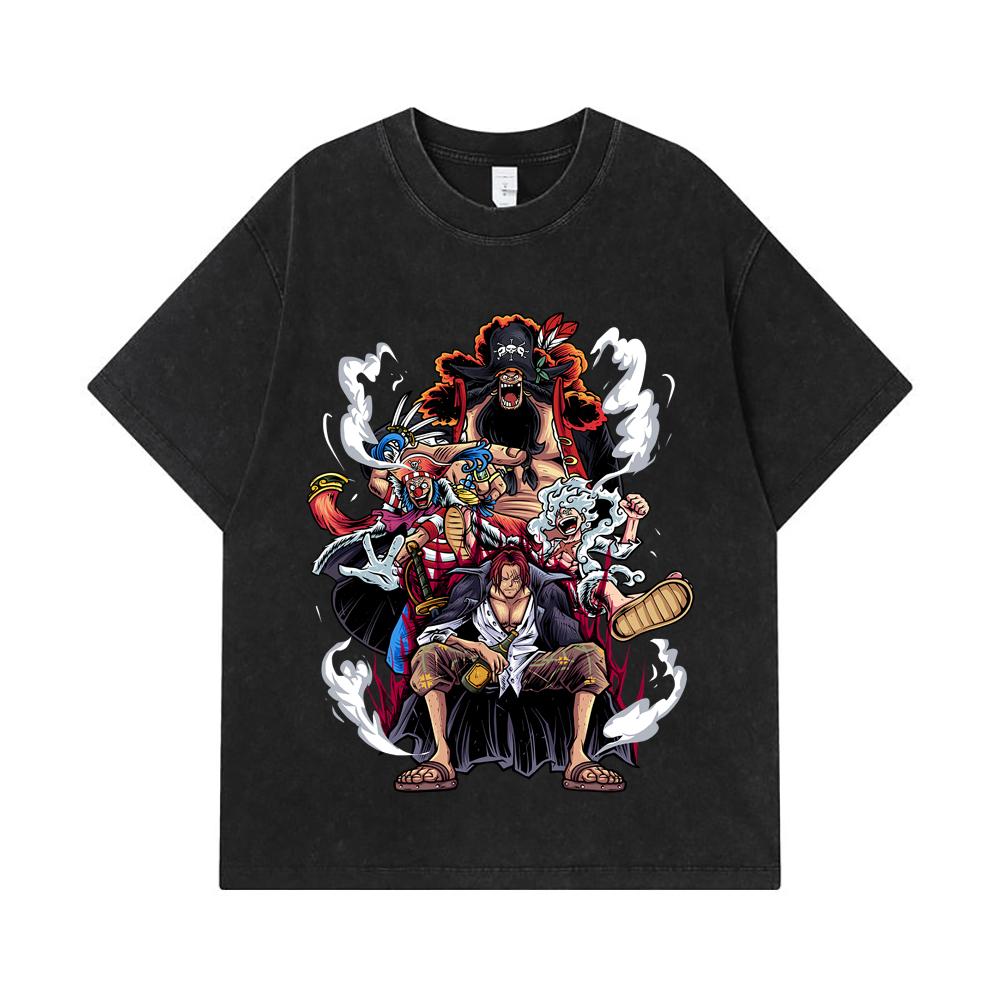 275 GSM Washed T-shirts 100% Cotton One Piece V4 Emperors Print Unisex Heavy Cotton T Shirt