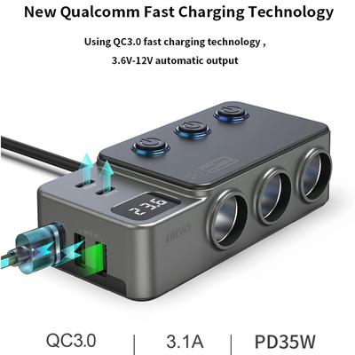 8 in 1 Mehrere Geräte können gleichzeitig geladen werden mit Digitalanzeige Autoladegerät PD QC 3.0 Drei USB Autoladeadapter