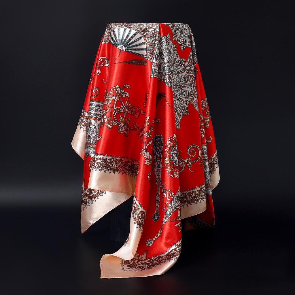 Fashion Square Silk Scarf Women Headband 90*90cm Print Neck Scarfs Office Hair Band Hand Kerchief Female Bandana Headwear