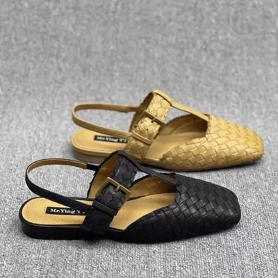 Summer Women's Shoes   Solid Color Baotou Sandals Fashionable Slip-on Low Heel Casual Roman Women's Sandals