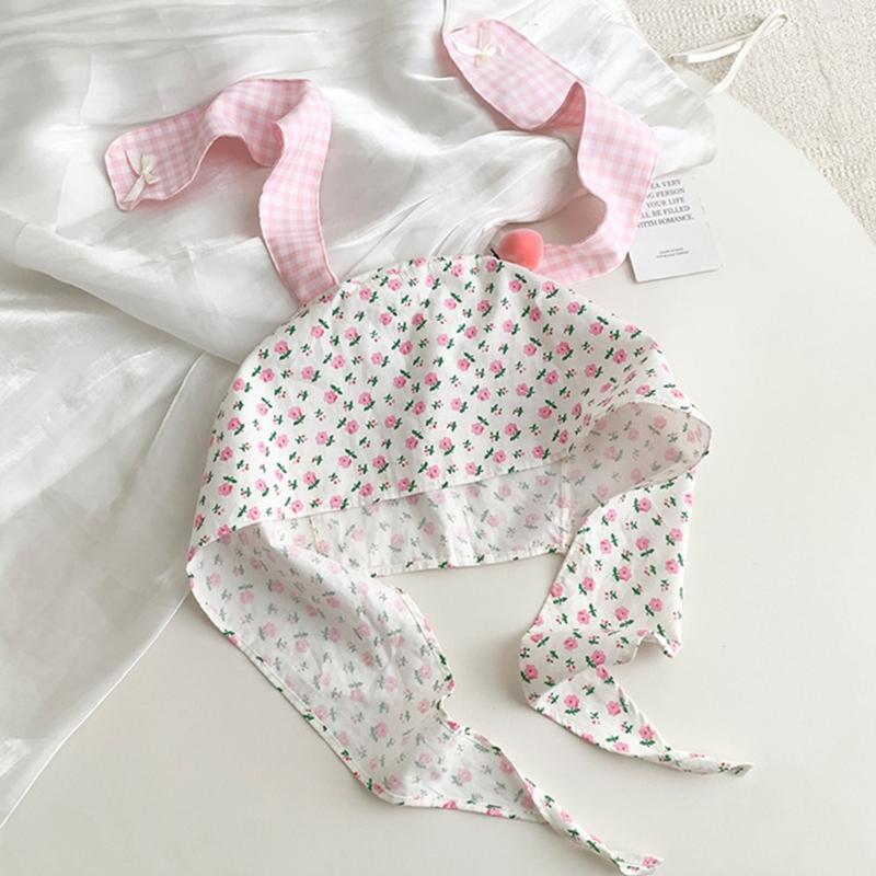 Cute Rabbit Ears Headscarf Hat Cherry Flossom Pattern Soft Cotton Hair Accessory For Women Adults Adjustable Headwear