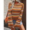 Damen S Locker Mode Langarm Strickoberteil Rundhalsausschnitt Geometrisches Muster