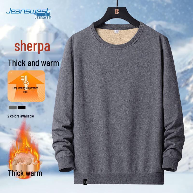 

JEANSWEST Men s Lamb Fleece Lined Thermal Pullover Sweatshirt L
