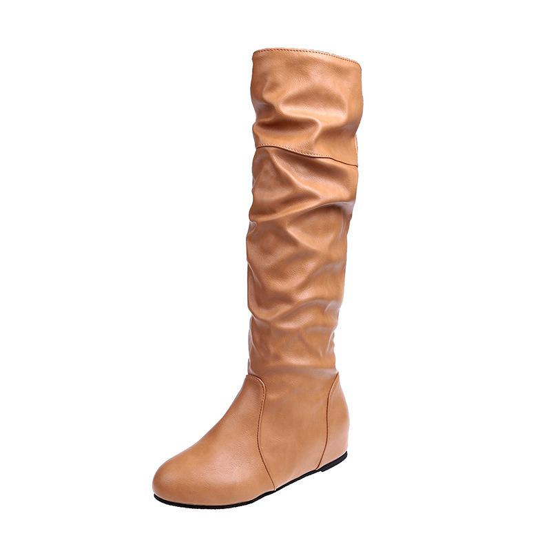 

Large size boots autumn and winter new boots European and American round head inner height increase flat bottom large size 35 жёлтый