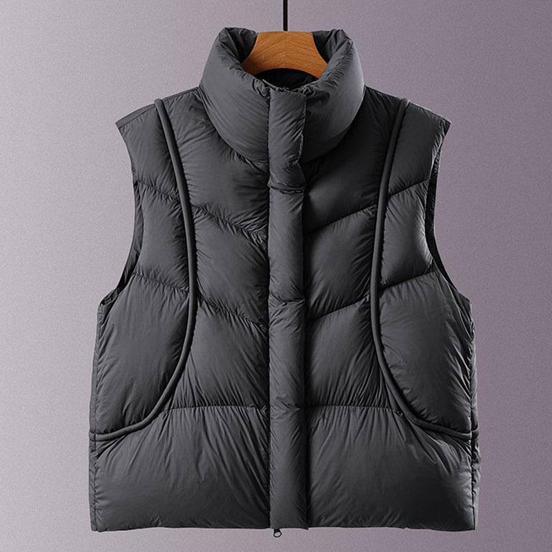 

High fluffy white duck down down vest women s 2025 autumn and winter fashion stand-up collar curved puff feeling bread vest tide M чорний
