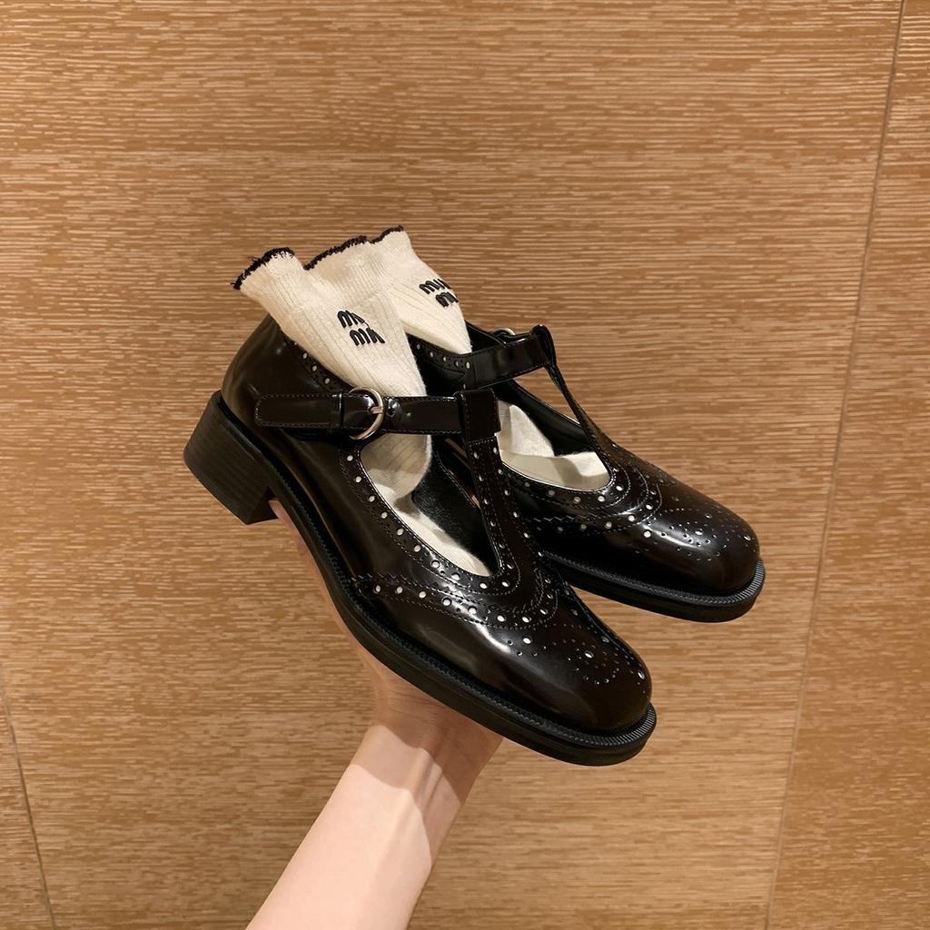 Schafsleder~ Brock gravierte Mary Jane Schuhe mit britischen kleinen Lederschuhen Damen Plateau