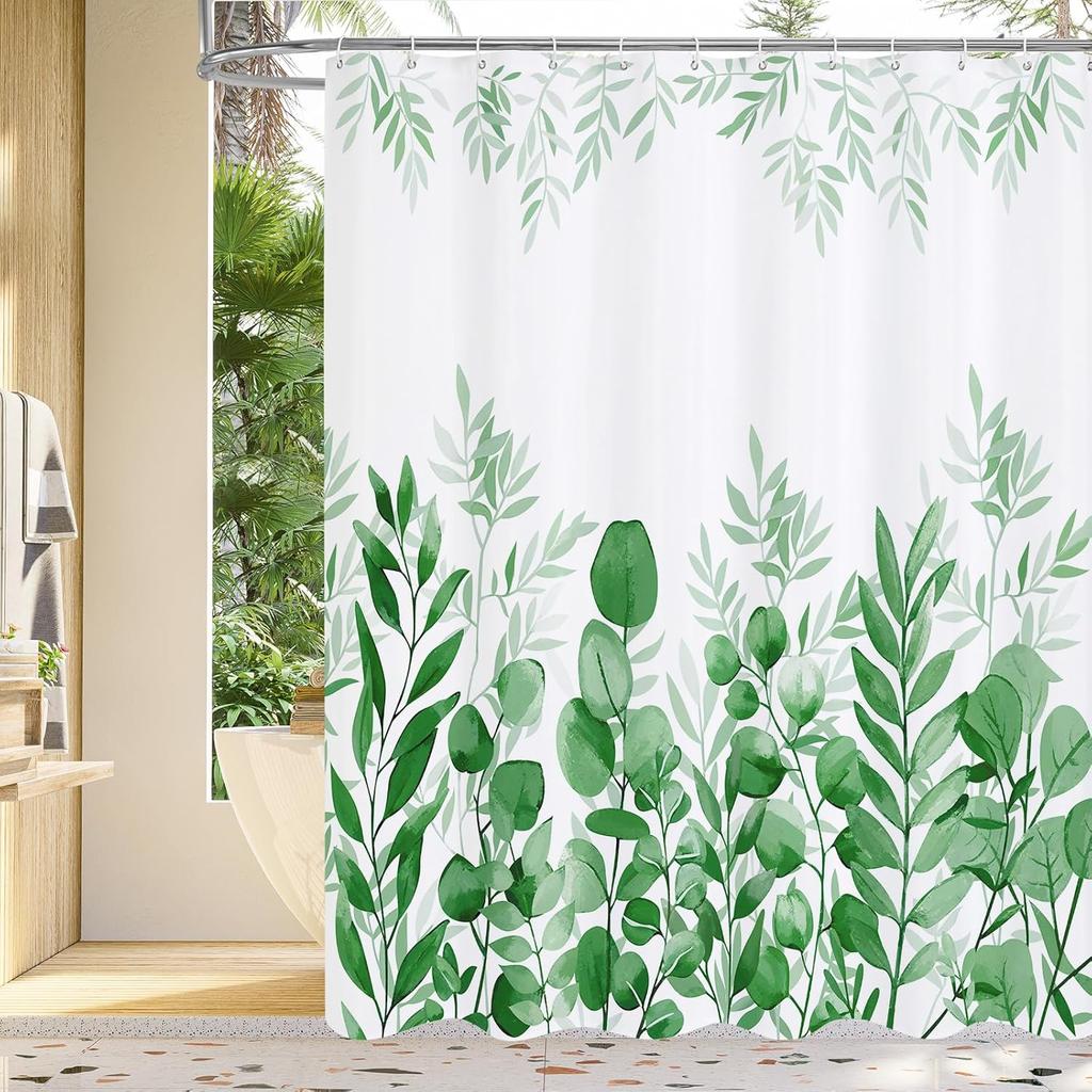 Purple Eucalyptus Shower Curtain, Plant Leaves Fabric Cloth Shower Curtains for Rustic Vintage Bathroom Decor