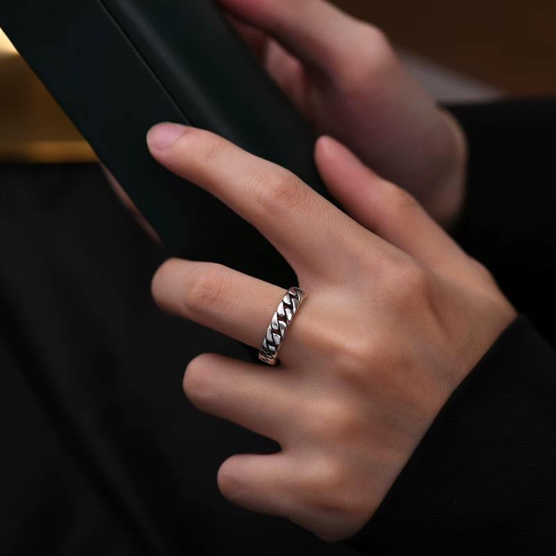 925 Silver Rings for Women Men Couple Minimalist Handmade Simple Retro Chain Ring Party Jewelry Gift Prevent Allergy