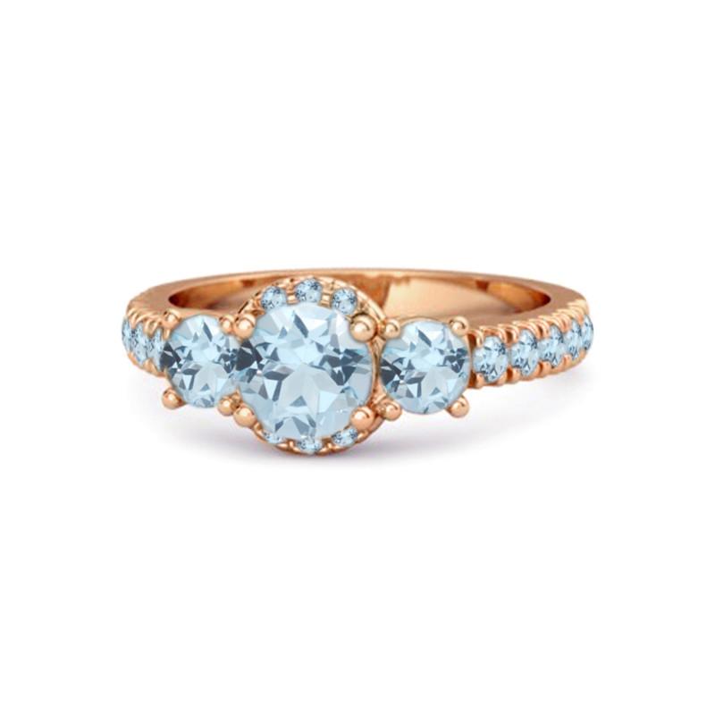 

Blue Topaz Three-Stone Halo Pavé Band Ring -Sterling Silver Rose Gold Vermeil 11.5