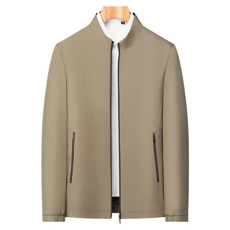 Men's Stand Collar Solid Color Casual Business Jacket for Mid-Aged & Young Adults