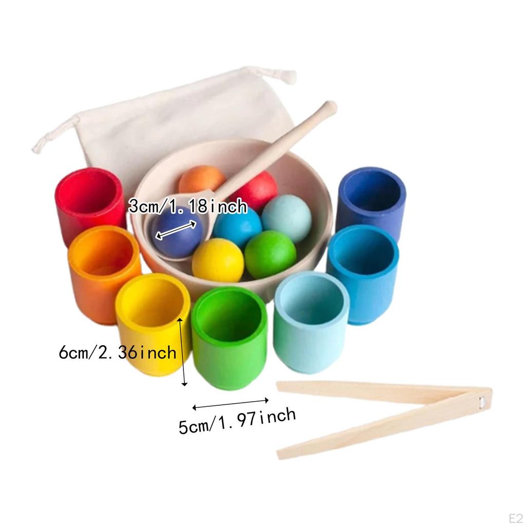 Balls In Cups Early Education Toys Wooden Board Game Sensory Training Logical Thinking Rainbow Color