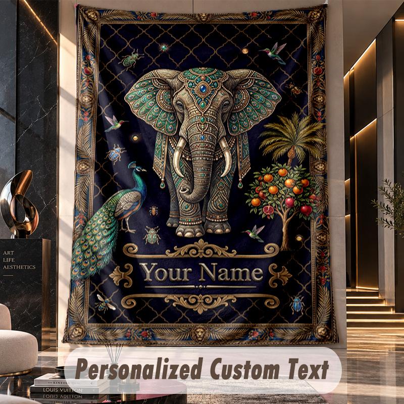 Elegant Deer Nature Scene Theme Wall Tapestry Customized With Name Text Personalized Hanging Tapestry For Bedroom Living Room Decor