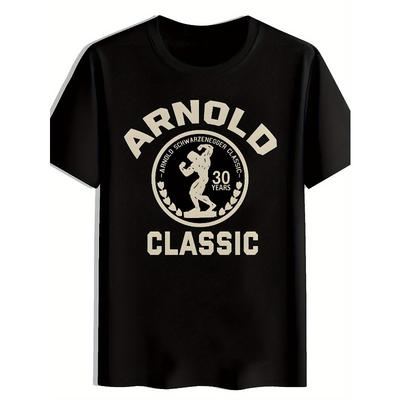 Taglie Europee Uomo Vintage Arnold Strongest Competition Stampa Maglietta - Maglietta Retro Bodybuilder, Camicia Leggera Traspirante in Poliestere per Palestra