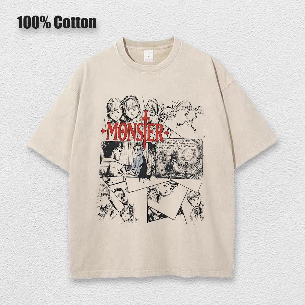 Unisex New Anime Monster T Shirts Washed Men Women Cotton Harajuku T-Shirts High Quality Retro for Men Women Tops Tees Unisex