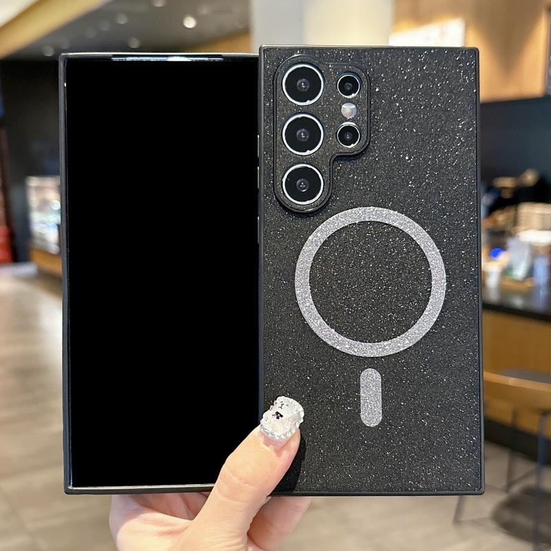 Fashion Glitter Matte Magnetic Phone Case For Samsung Galaxy S25 S24 Ultra S23 S22 for Magsafe Slim Shockproof Soft TPU Lens Protection Bumper Cover