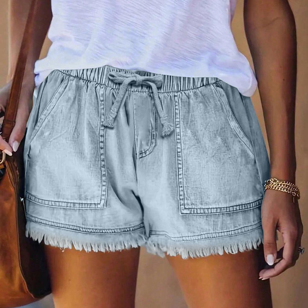 Women's Solid Color Jeans Stretch Slim Fit Distressed Denim Shorts