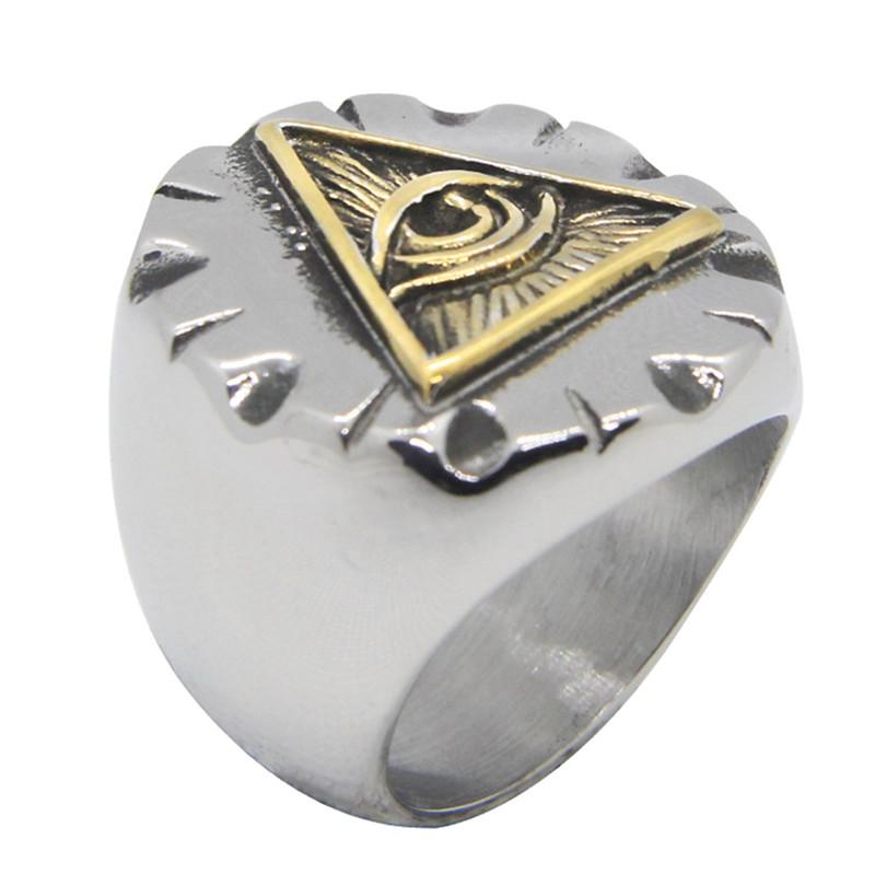 God Eye Solid Ring 316L Stainless Steel Jewelry Men Punk Style Ring Size 7-13