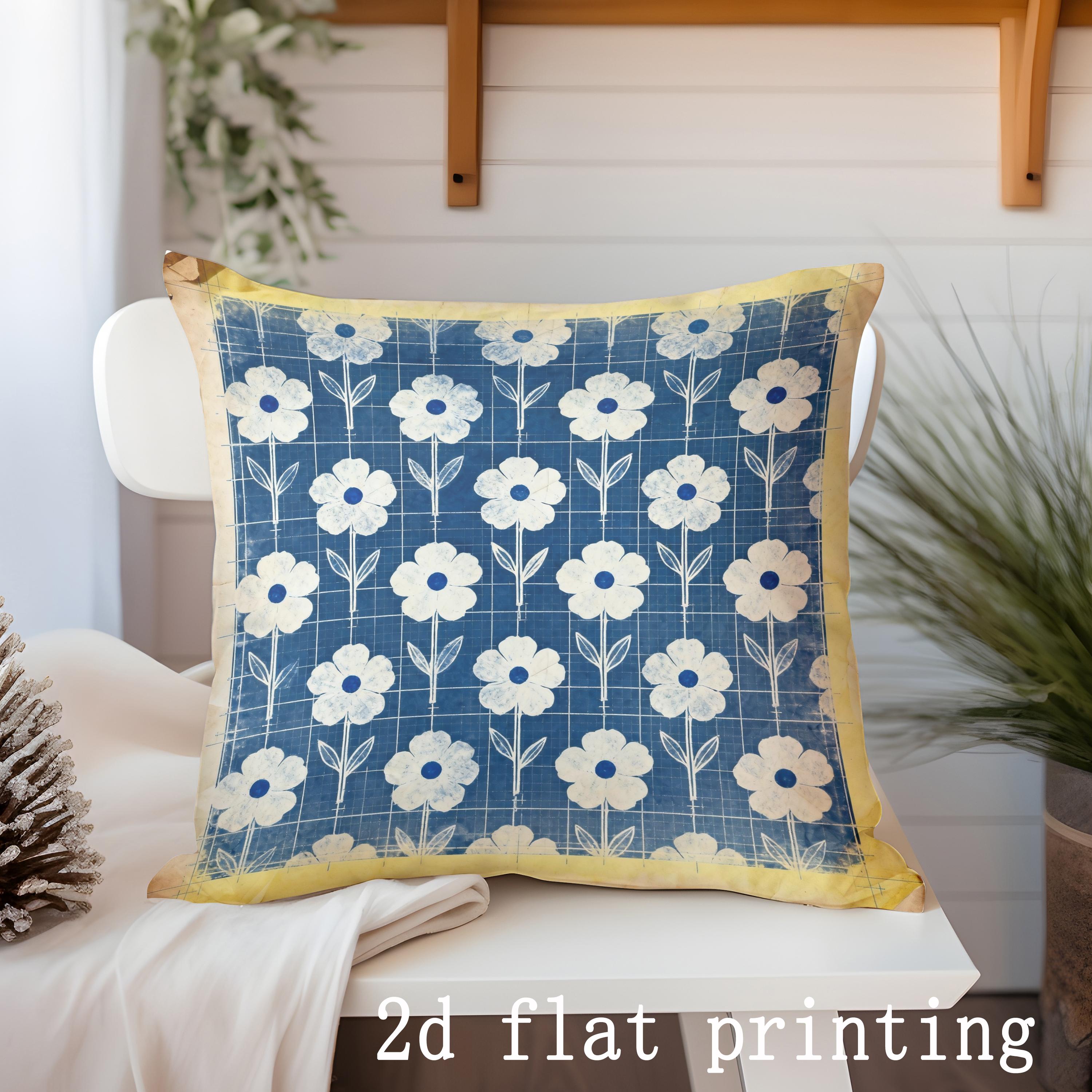 

Blue and White Floral Patterned Throw Pillow Cover Pattern Cushion Cover Suitable for Sofa Bedroom Car Pillow Cover 45x45cm