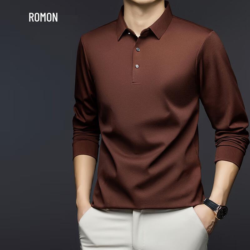 Romon Men's Anti-Wrinkle Long-Sleeve Polo T-Shirt