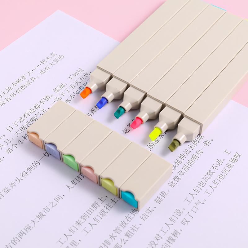 Kawai stationery Morandi color soft head highlighter light  fluorescent marker pen student marker set Office School Supplies