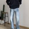 High Street Denim Pants For Men, Retro Distressed, Loose Straight Leg Pants, Wide Leg Sports Pants, Trendy