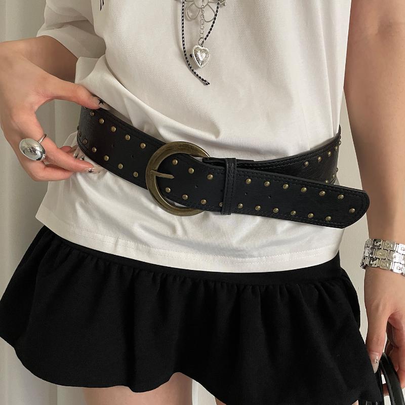 Women's Rivet Belt Gothic Heavy-Duty Leather Waist Belt Y2k Punk Dress Jeans Belt Waist Accessories