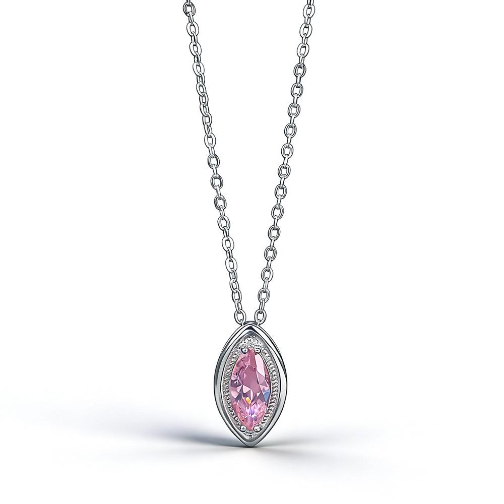 2026 Pink Marquise High-Carbon Diamond Necklace for Women - S925 Sterling Silver Clavicle Chain, Everyday Wear, Colorfast.