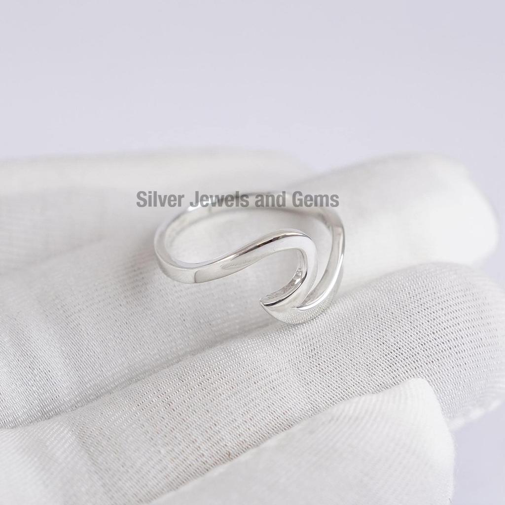 925 Sterling Silver Sea Wave Ring, Handmade Designer Ring