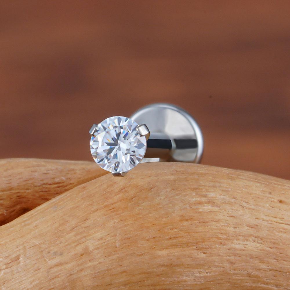 Right Grand ASTM F136 Titanium 2.5/3/4mm CZ Labret Stud 16G Tragus Helix Cartilage Conch Flatback Earlobe Piercing Body Jewelry