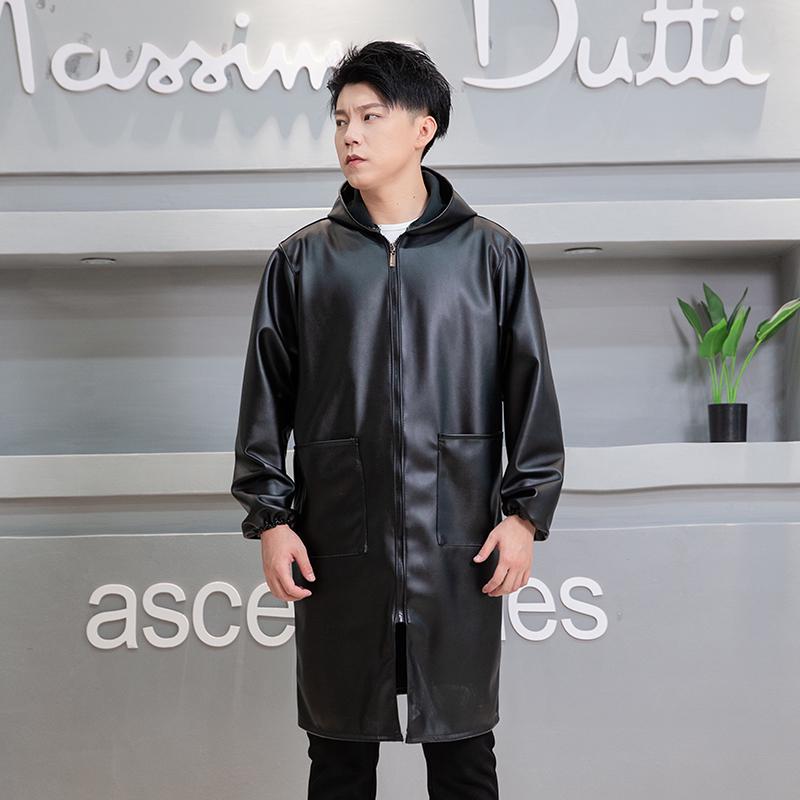 

Men s Waterproof Leather Workwear Hooded Long Coat for Mechanics and Farmers 3XL