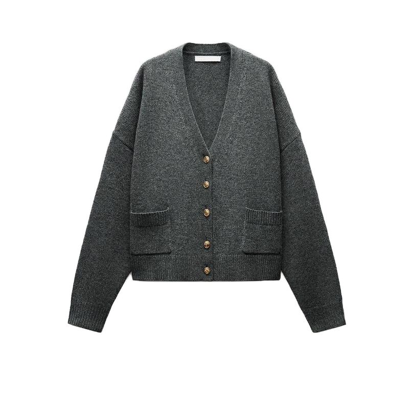 Fall and Winter New Women's Clothing French Wool Blend Gold Button Decoration Long Sleeves V-neck Knitted Jacket 2893014