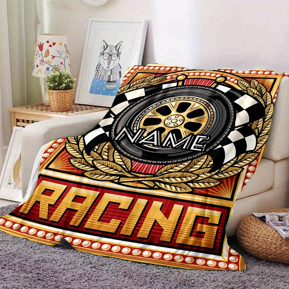 Racing Wheel Emblem Four Seasons Blanket Customized With Your Name Lightweight And Warm Perfect Gift For Home Office Camping Sofa Travel Beach Durable