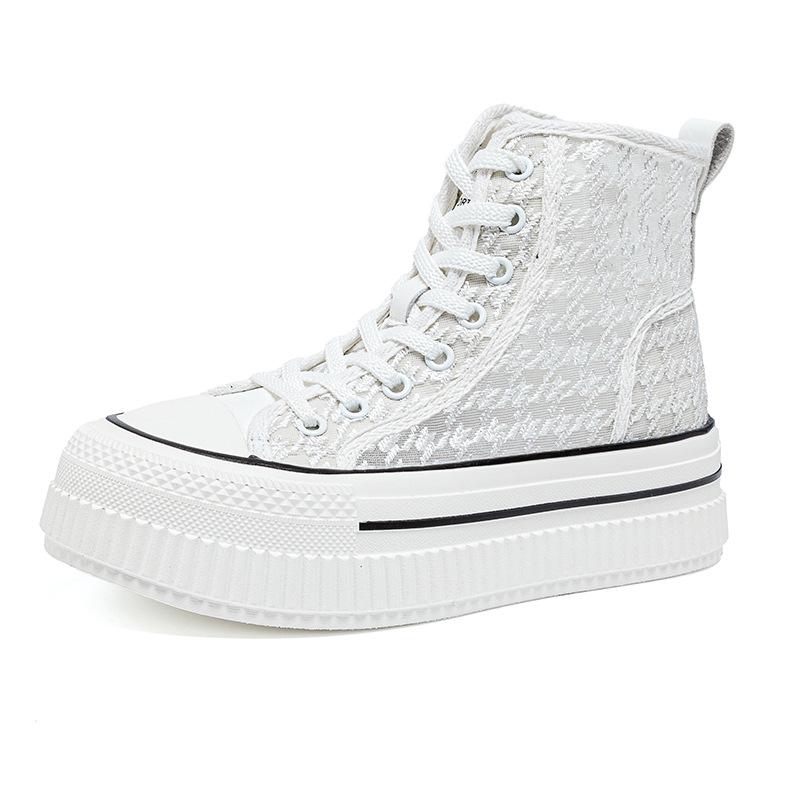

2025 Women s Korean Style Platform High-Top Sneakers - Versatile Thick-Soled White Casual Shoes 35