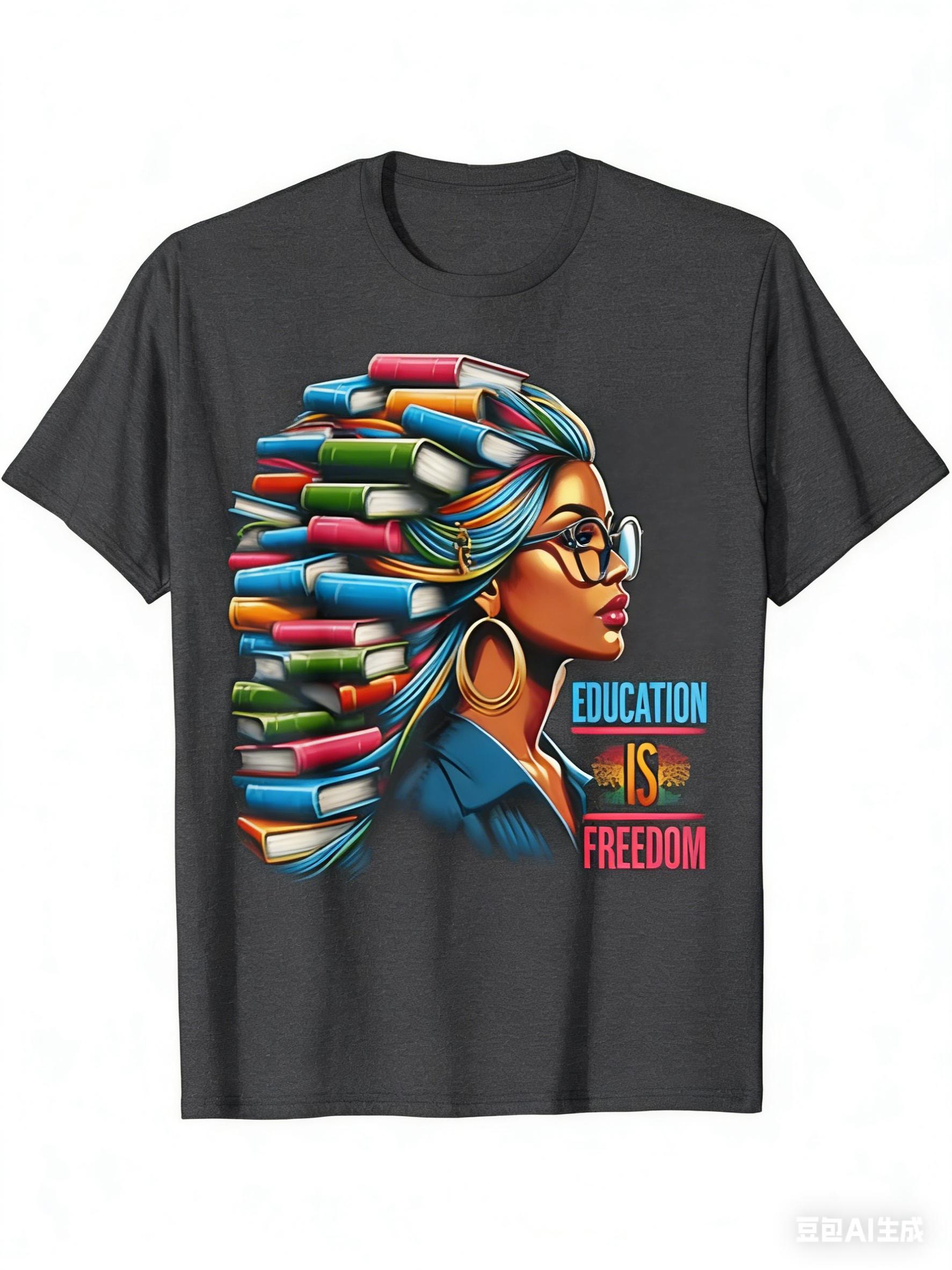 

Education Is Freedom Black History Month TShirt Unisex and Women Summer Cotton Clothing Fashion Short Sleeved Tee Streetwear S