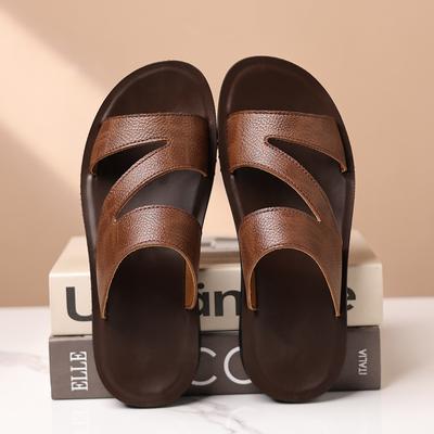 Mode All-Match Sommer Herren Pantoletten Einfacher Mann Lässig Leder Strandschuh Rutschfeste Lässige Hausschuhe Outdoor Sandalen Garten Halbschlepper